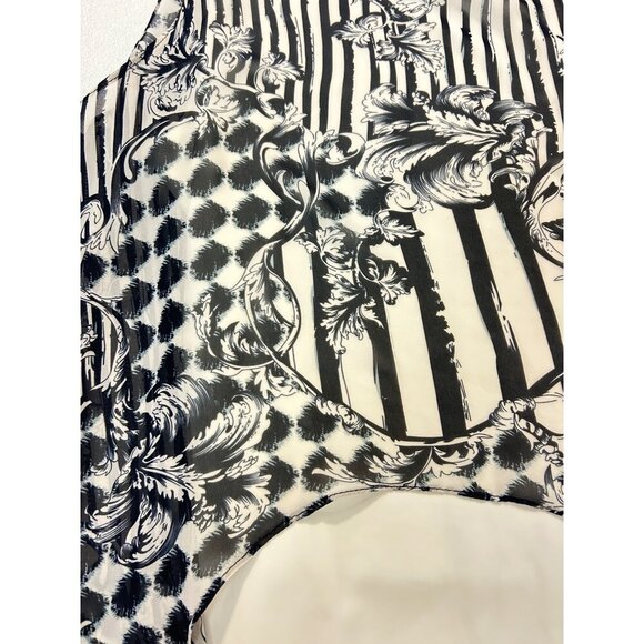 Scapa Lauren Perre Black & White Sheer Sleeveless Printed High-Low Top Small - Picture 4 of 5